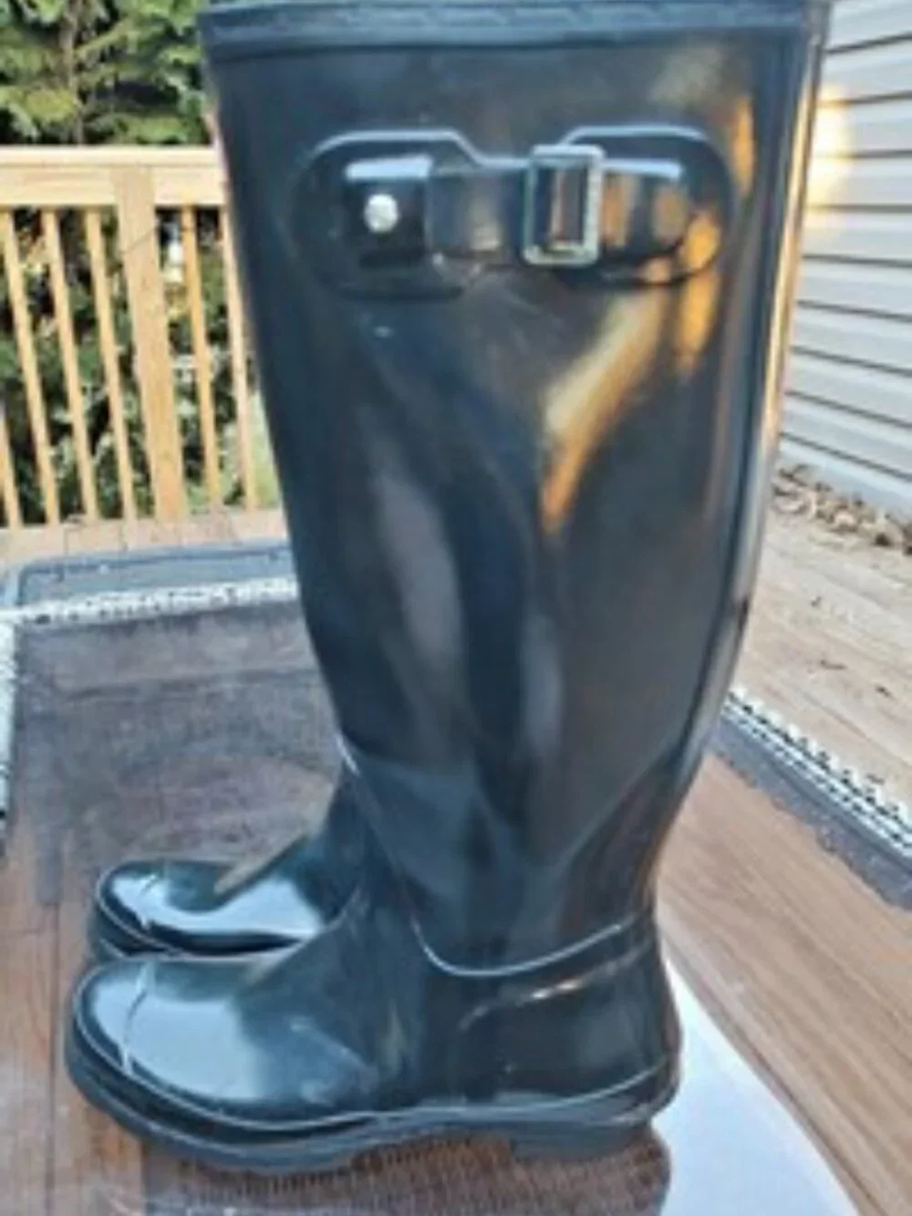 HUNTER Rain Boots Wellies Wellington Gumboots Glossy Black Size 7 Womens 6 Men